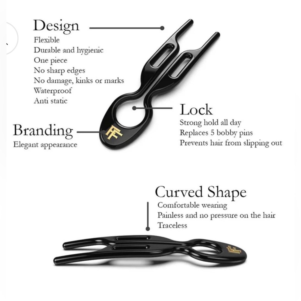 Never been worn Mona Franchimon No 1 Black Hairpin (Set of 5) - Picture 6 of 13